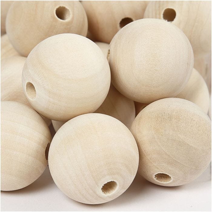 cuentas de madera, dia 30 mm, medida agujero 5 mm, 50 ud/ 1 paquete