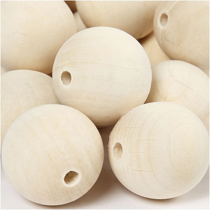 cuentas de madera, dia 35 mm, medida agujero 6 mm, 50 ud/ 1 paquete