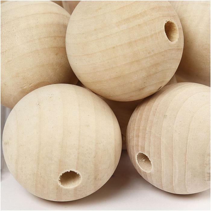 cuentas de madera, dia 40 mm, medida agujero 7 mm, 30 ud/ 1 paquete