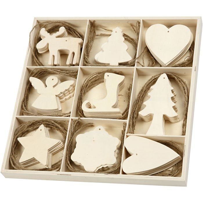 Ornamentos de madera, Navidad, medidas 7-8 cm, 72 ud/ 1 paquete
