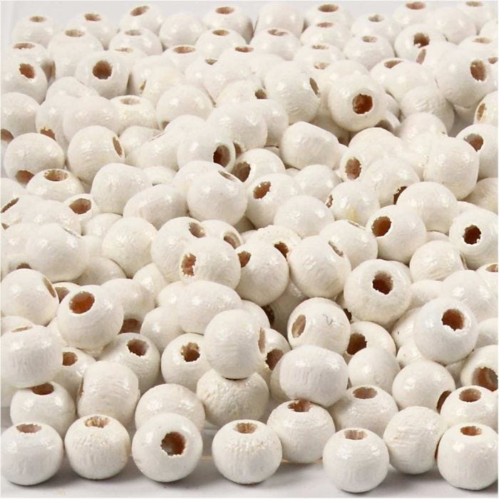 Cuentas de Madera, dia 5 mm, medida agujero 1,5 mm, blanco, 6 gr/ 1 paquete