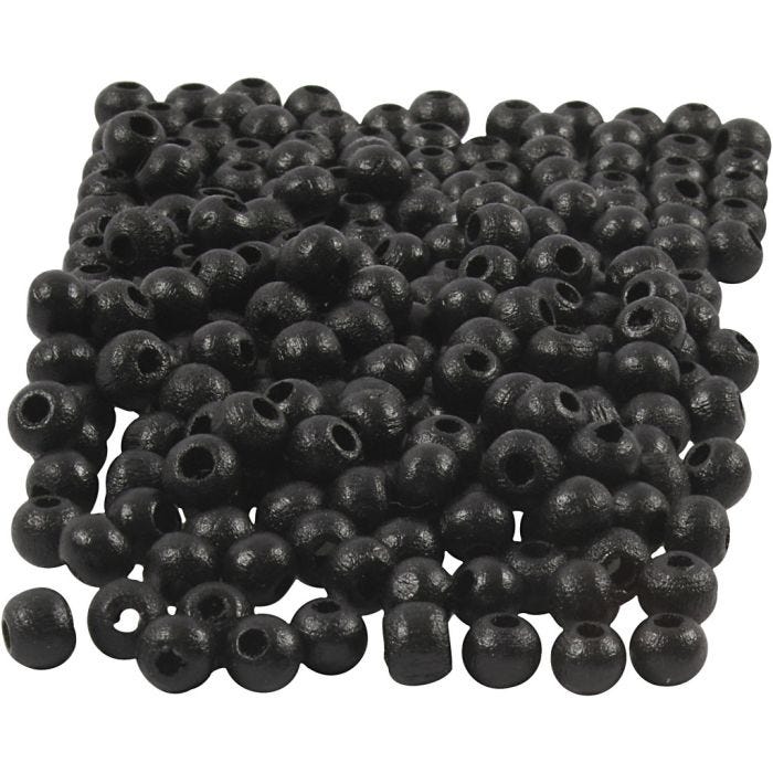 Cuentas de Madera, dia 5 mm, medida agujero 1,5 mm, negro, 6 gr/ 1 paquete