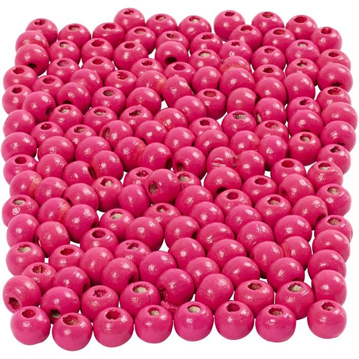 Cuentas de madera , dia 5 mm, medida agujero 1,5 mm, rosa, 150 ud, 6 gr/ 1 paquete