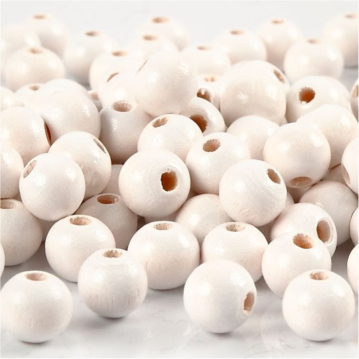 Cuentas de Madera, dia 8 mm, medida agujero 2 mm, blanco, 15 gr/ 1 paquete