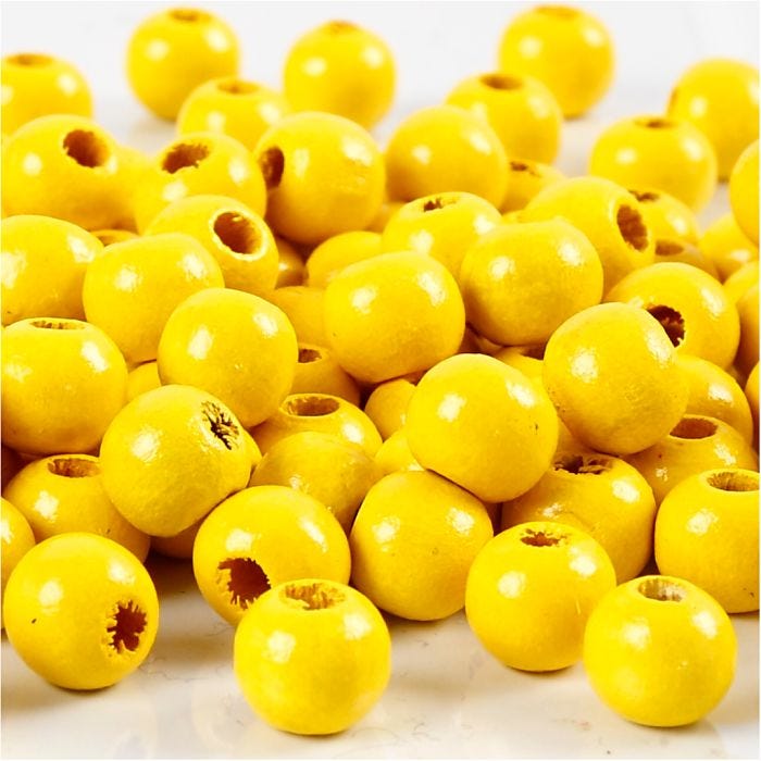 Cuentas de Madera, dia 8 mm, medida agujero 2 mm, amarillo, 15 gr/ 1 paquete