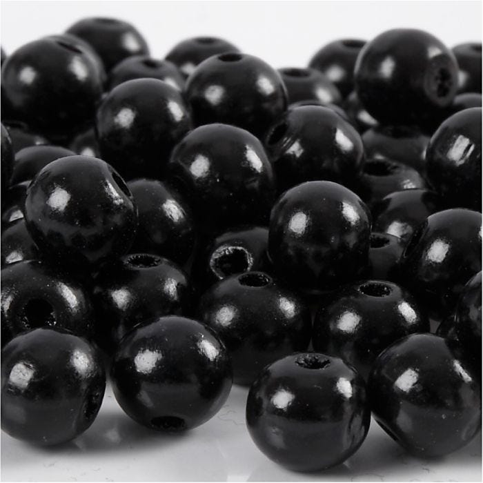 Cuentas de Madera, dia 10 mm, medida agujero 3 mm, negro, 20 gr/ 1 paquete