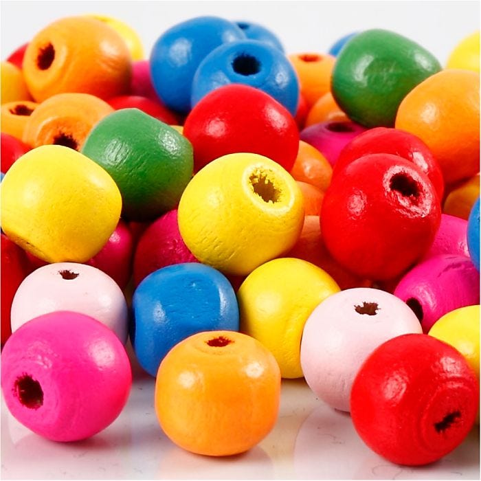 Cuentas de madera, dia 10 mm, medida agujero 2,5-3 mm, surtido de colores, 22 gr/ 1 paquete