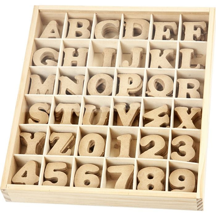 Surtido de letras y números, A: 4 cm, grosor 2,5 mm, 288 ud/ 1 paquete