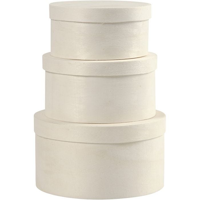 Cajas de madera redondas, A: 5,4+6,5+7,3 cm, dia 10+11+13 cm, 3 ud/ 1 set