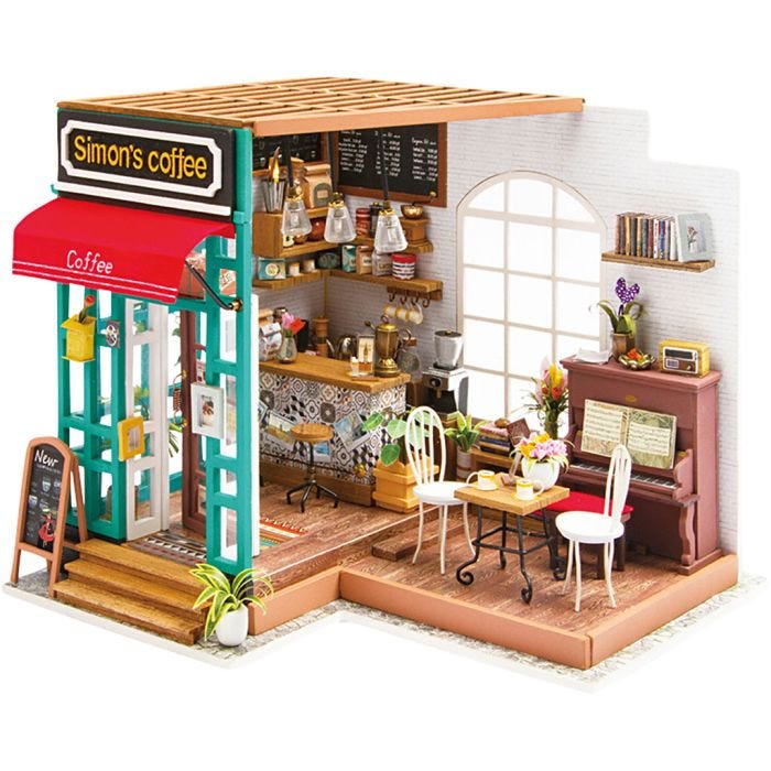 Habitación en miniatura DIY, Cafetería, 19 cm, 22,6 cm, 19,4 cm, 1 ud
