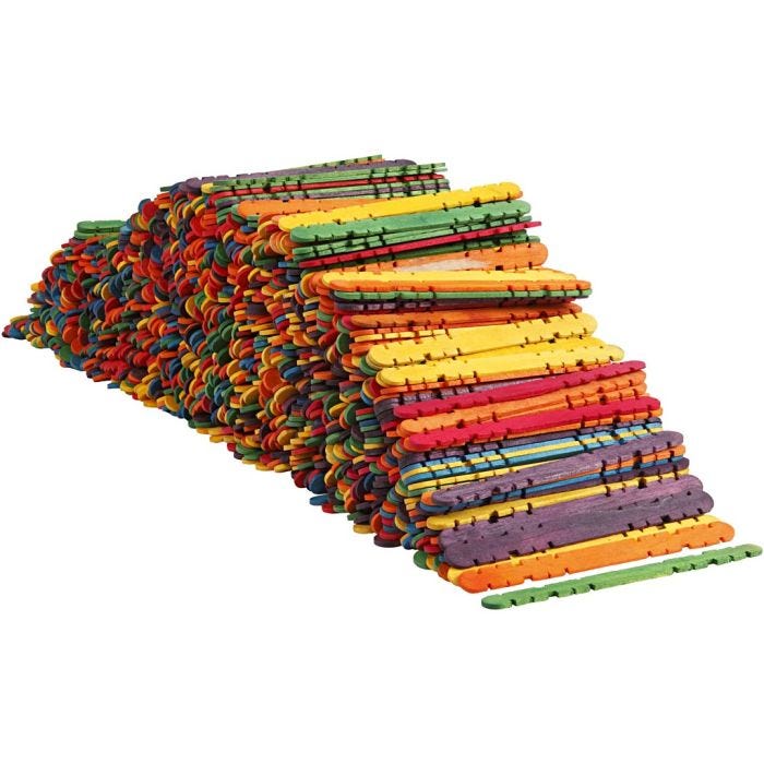 Palillos de construcción, L. 11,4 cm, A: 10 mm, surtido de colores, 1000 ud/ 1 paquete