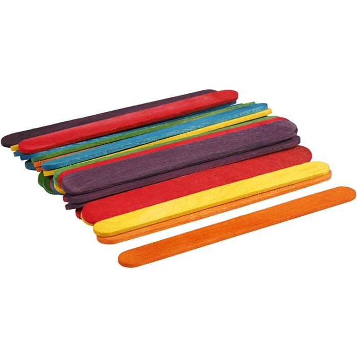 Palos de madera, L. 11,4 cm, A: 10 mm, surtido de colores, 30 ud/ 1 paquete
