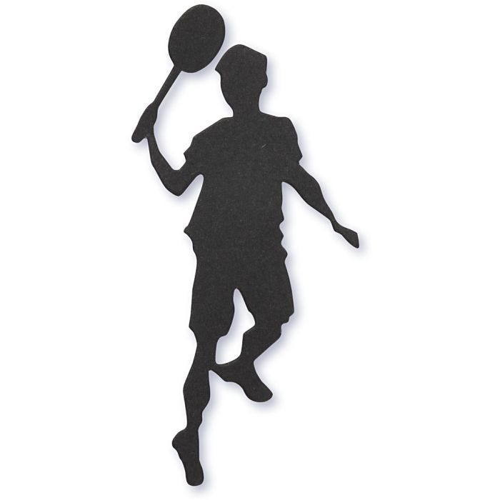 Emblema de cartón, Jugador de bádminton, medidas 40x90 mm, negro, 10 ud/ 1 paquete