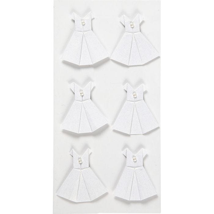 Pegatinas, Vestido, medidas 35x31 mm, blanco, 6 ud/ 1 paquete