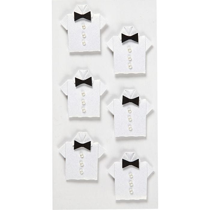 Pegatinas, Camisa, medidas 33x35 mm, blanco, 6 ud/ 1 paquete