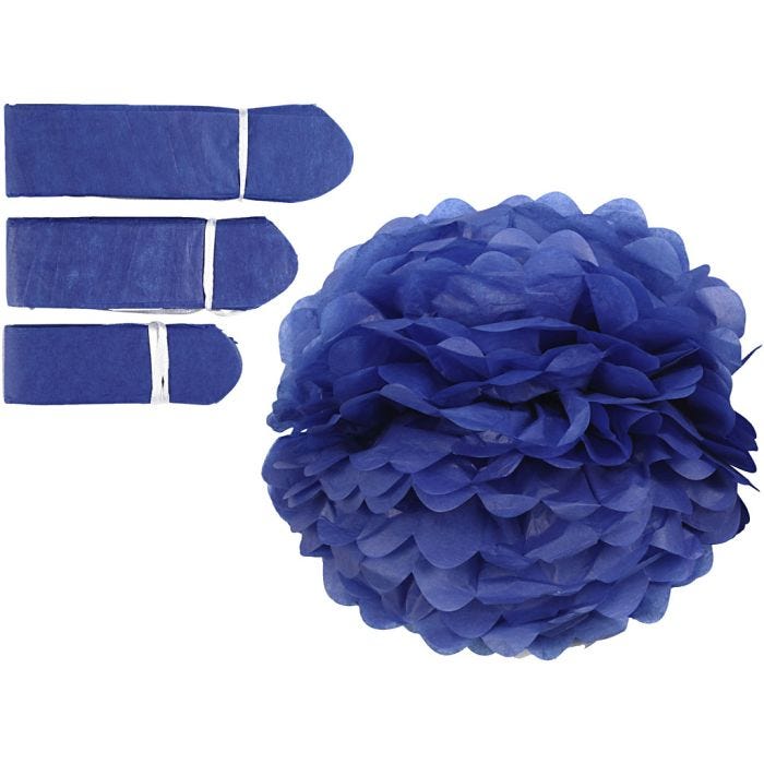 Pompones de seda, dia 20+24+30 cm, 16 gr, azul oscuro, 3 ud/ 1 paquete