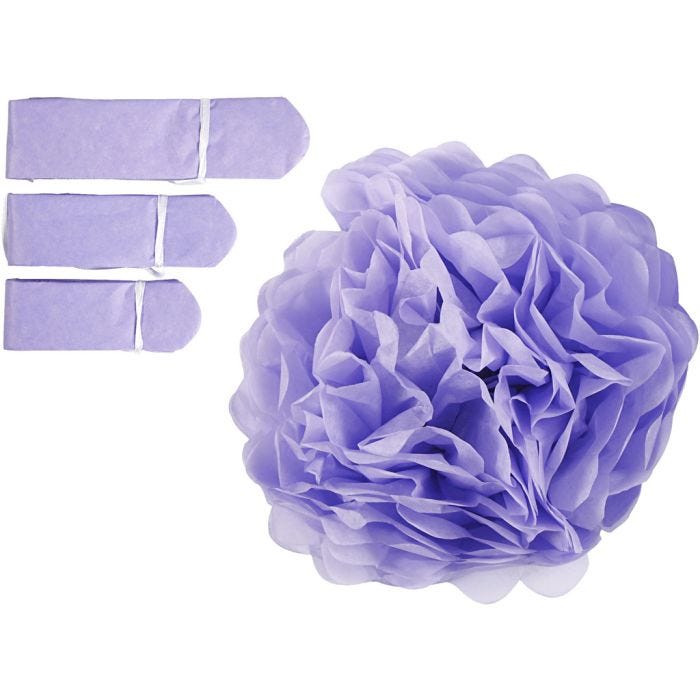 Pompones de seda, dia 20+24+30 cm, 16 gr, morado, 3 ud/ 1 paquete