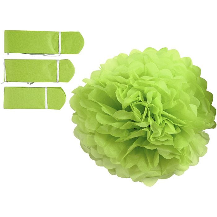Pompones de seda, dia 20+24+30 cm, 16 gr, verde lima, 3 ud/ 1 paquete