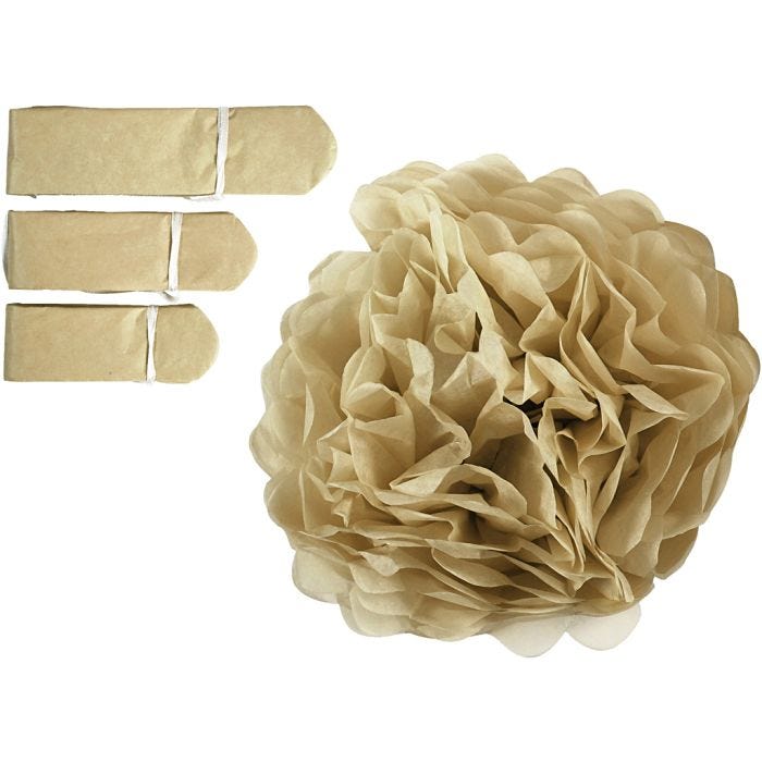 Pompones de seda, dia 20+24+30 cm, 16 gr, dorado, 3 ud/ 1 paquete