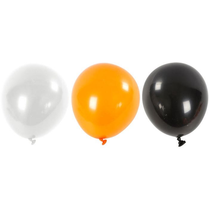 Globos, redondos, dia 23-26 cm, negro, naranja, blanco, 10 ud/ 1 paquete