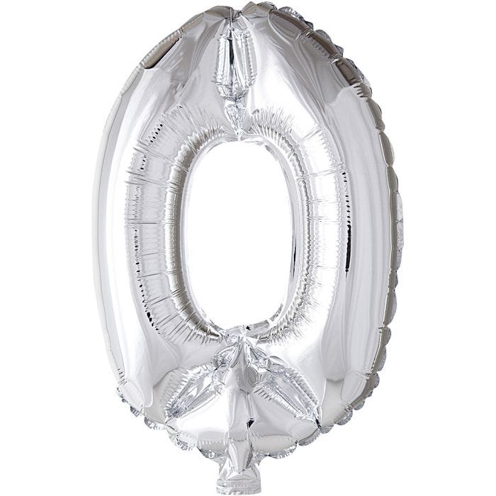 Globo foil, número 0, 41 cm, plata, 1 ud