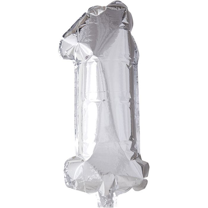Globo foil, número 1, 41 cm, plata, 1 ud