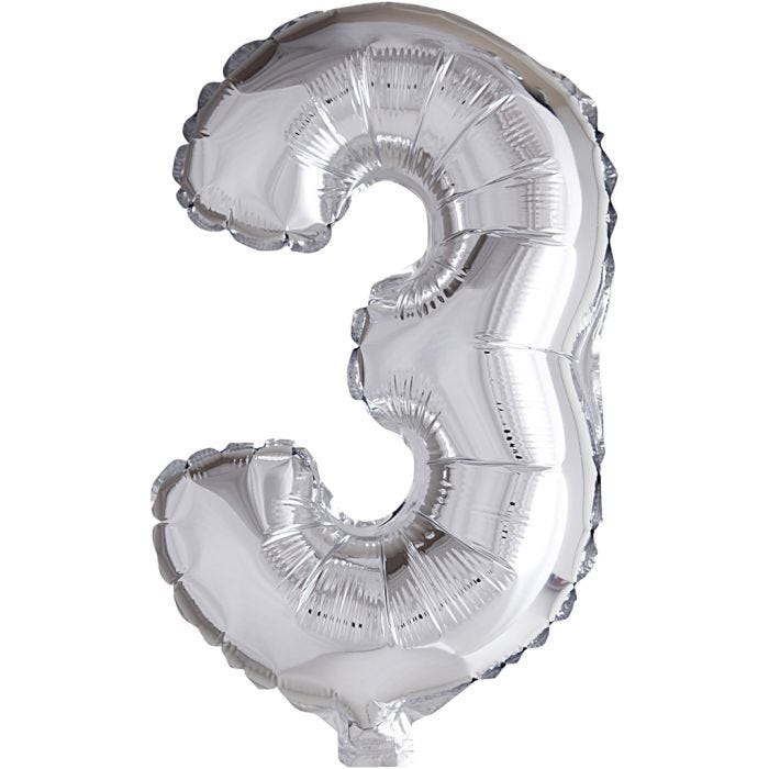 Globo foil, número 3, 41 cm, plata, 1 ud