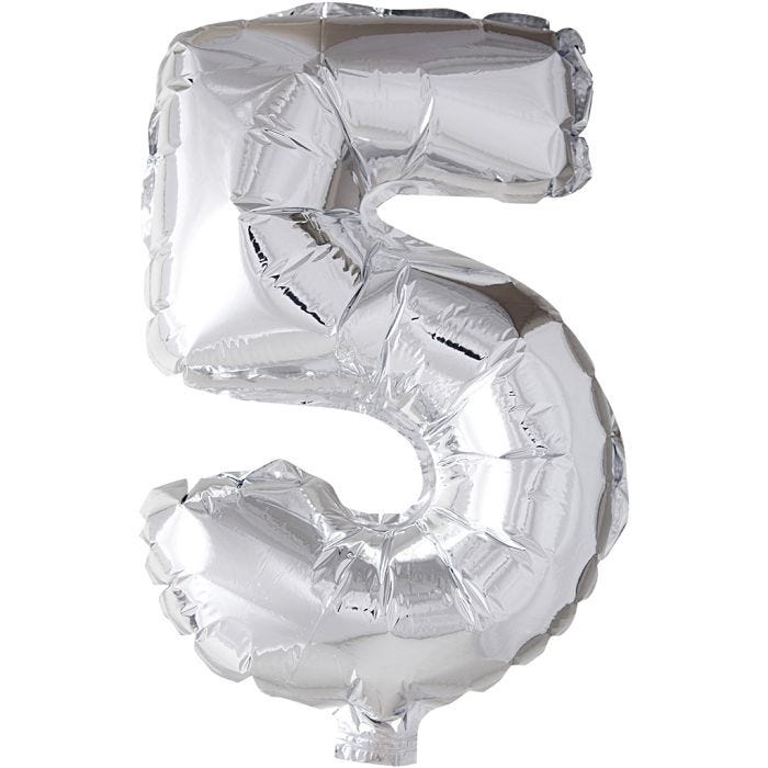 Globo foil, número 5, A: 41 cm, plata, 1 ud