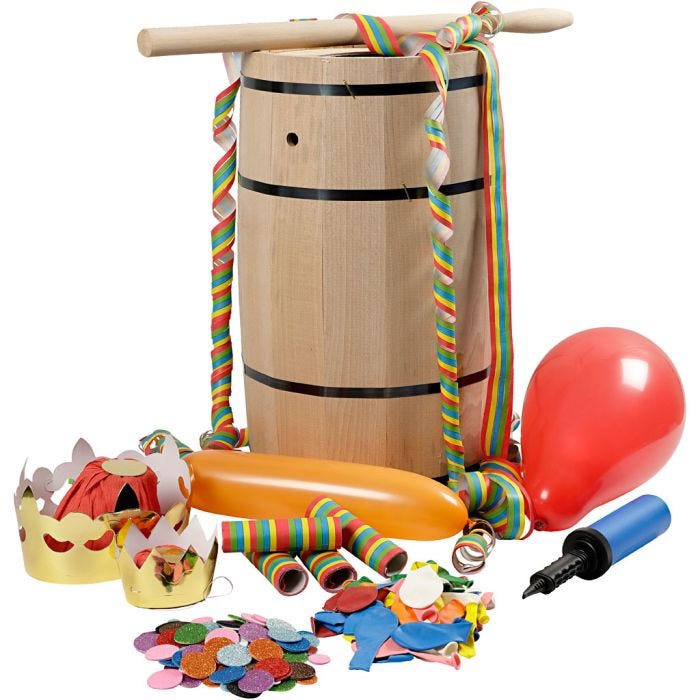 Barril de Carnaval con accesorios, haya, 54 cm, grande, 1 set