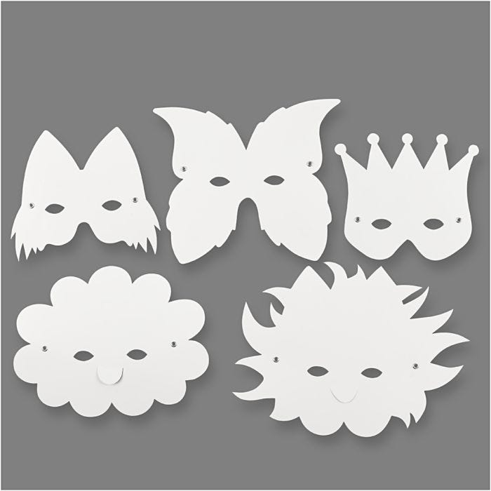 Máscaras - Goma elástica incluída, A: 15-20 cm, 230 gr, blanco, 5 ud/ 1 paquete