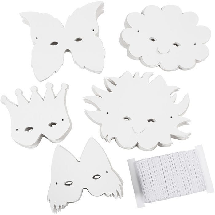 Máscaras - Goma elástica incluída, A: 15-20 cm, 230 gr, blanco, 100 stdas/ 1 paquete