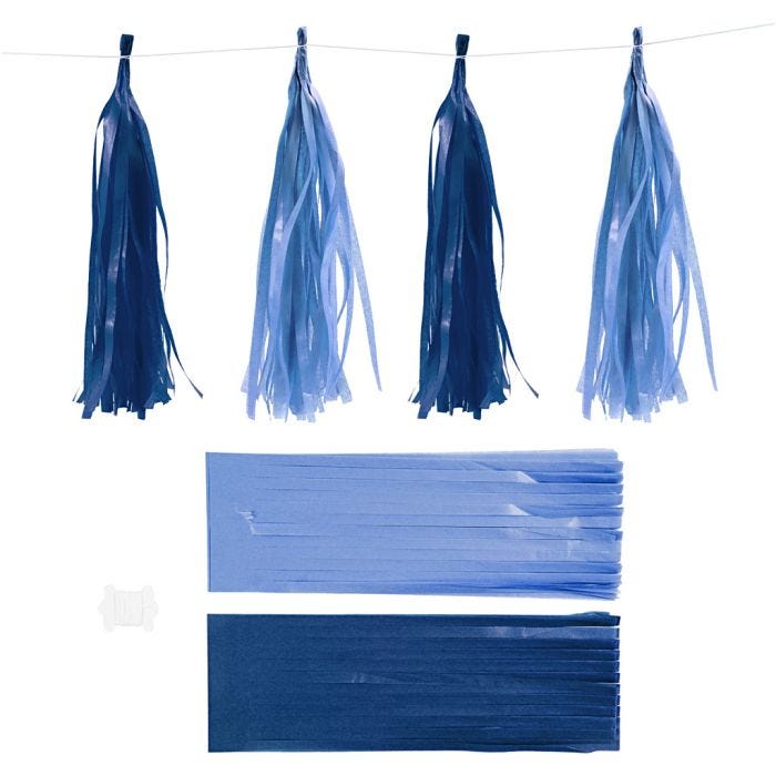 Borla de papel, medidas 12x35 cm, 14 gr, azul oscuro/claro, 12 ud/ 1 paquete