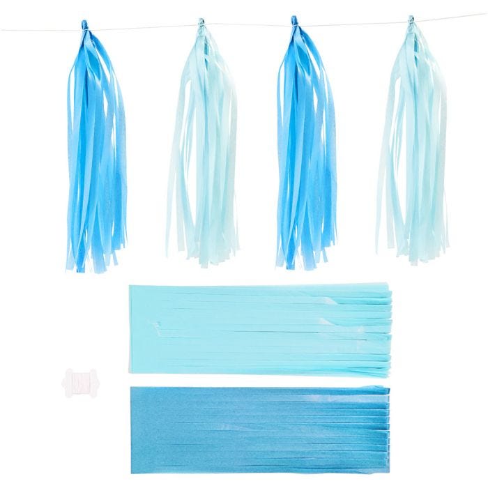 Borla de papel, medidas 12x35 cm, 14 gr, azul, azul claro, 12 ud/ 1 paquete