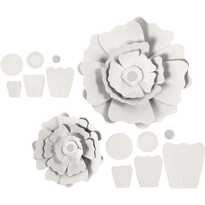 Flores de papel, dia 15+25 cm, 230 gr, blanco, 2 ud/ 1 paquete