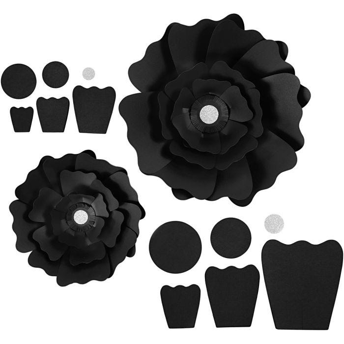 Flores de papel, dia 15+25 cm, 230 gr, negro, 2 ud/ 1 paquete