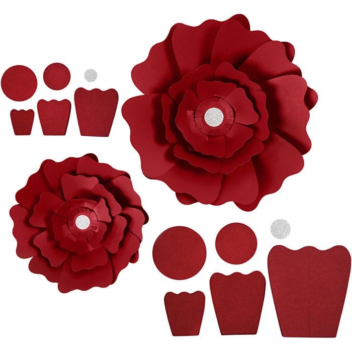 Flores de papel, dia 15+25 cm, 230 gr, rojo, 2 ud/ 1 paquete