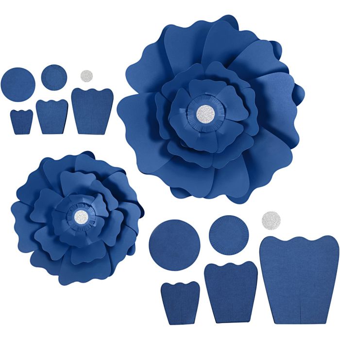 Flores de papel, dia 15+25 cm, 230 gr, azul, 2 ud/ 1 paquete
