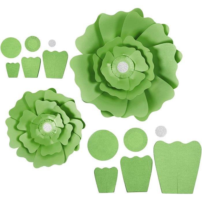 Flores de papel, dia 15+25 cm, 230 gr, verde, 2 ud/ 1 paquete
