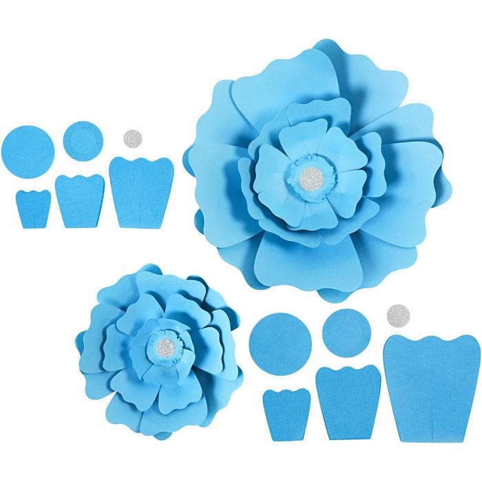 Flores de papel, dia 15+25 cm, 230 gr, azul claro, 2 ud/ 1 paquete