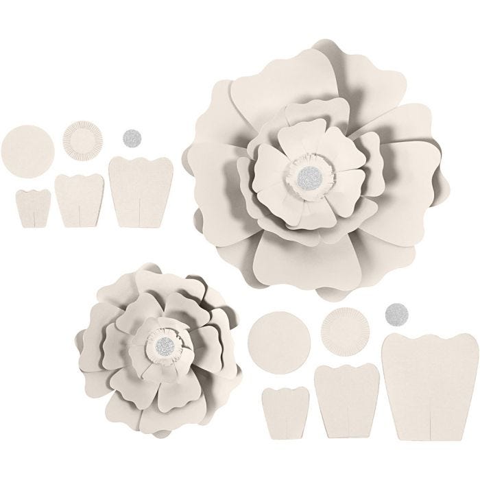 Flores de papel, dia 15+25 cm, 230 gr, blanquecino, 2 ud/ 1 paquete