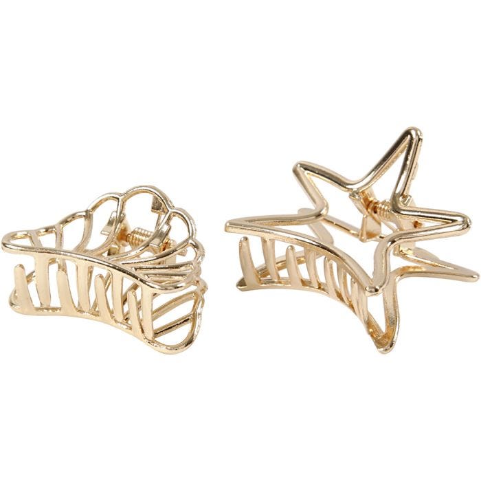 Clips de pelo, L. 44 mm, A: 36 mm, dorado/plateado, 2 ud/ 1 paquete