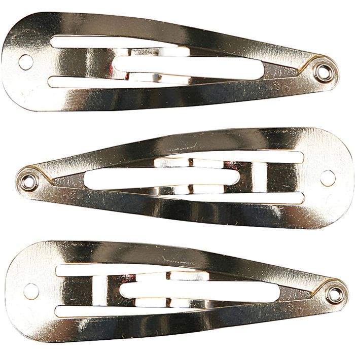 Clips de pelo, L. 45 mm, A: 14 mm, plateado, 100 ud/ 1 paquete