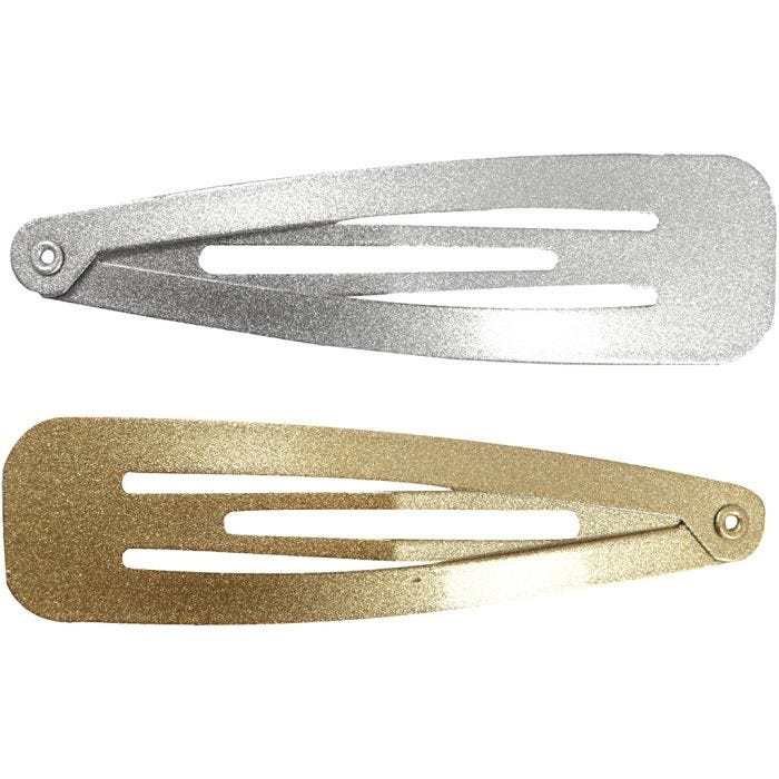 Clip de pelo, L. 66 mm, A: 17 mm, dorado, plata, 4 ud/ 1 paquete