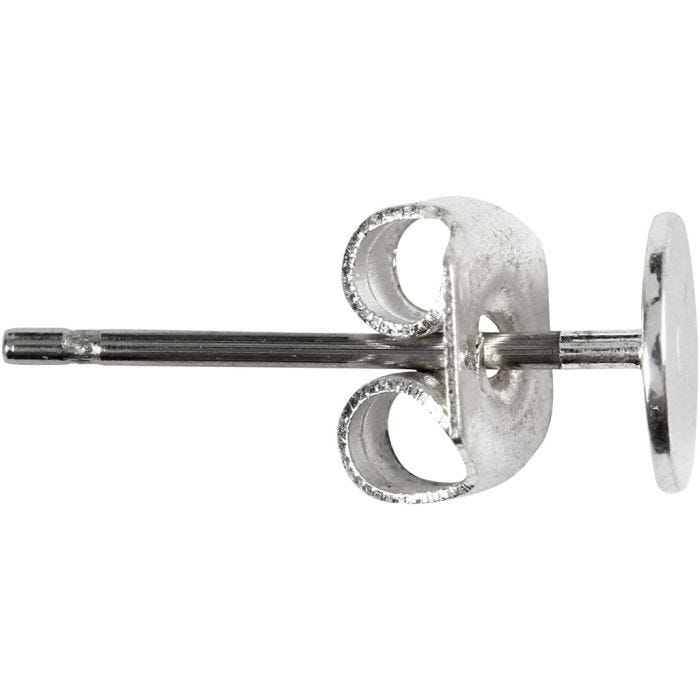 Pendientes de botón, L. 13 mm, plateado, 10 ud/ 1 paquete