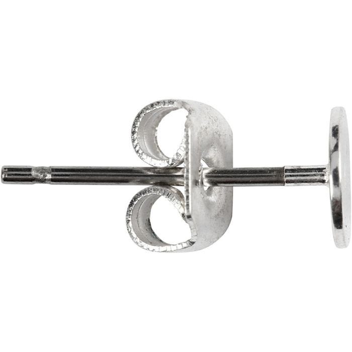 Pendientes de botón, L. 13 mm, plateado, 100 ud/ 1 paquete