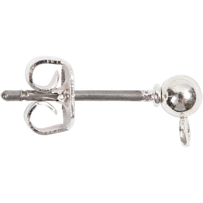 Pendientes de botón, L. 13 mm, dia 3,8 mm, medida agujero 0,8 mm, plateado, 10 ud/ 1 paquete