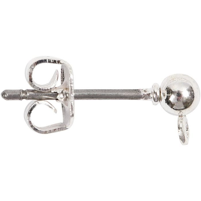 Pendientes de botón, L. 13 mm, plateado, 100 ud/ 1 paquete