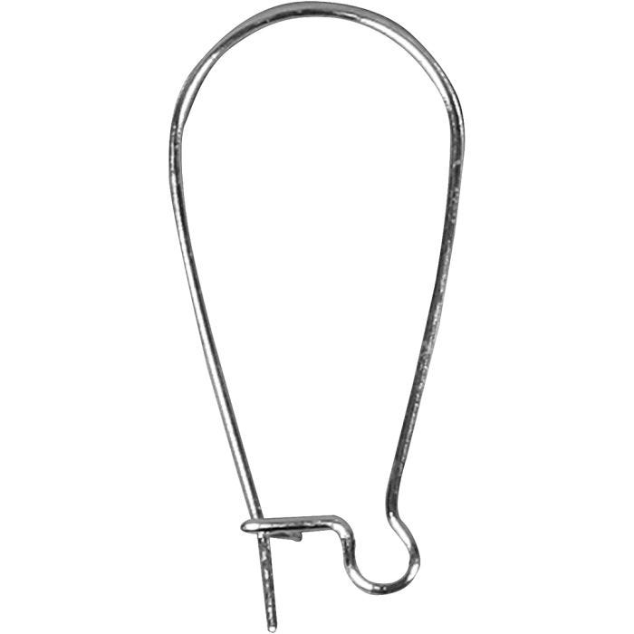 Pendiente forma riñón, L. 25 mm, plateado, 6 ud/ 1 paquete