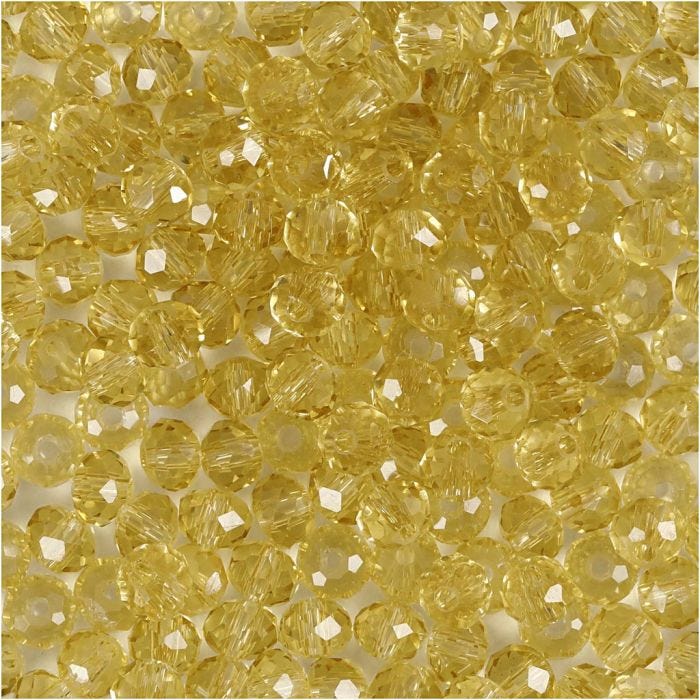 Perlas Facetadas, dia 4 mm, medida agujero 1 mm, amarillo, 45 ud/ 1 paquete