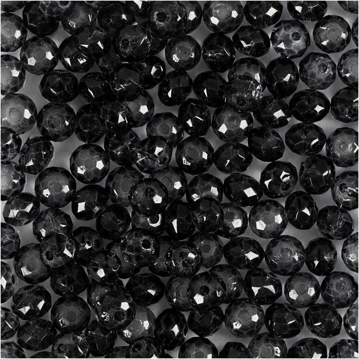 Perlas Facetadas, dia 4 mm, medida agujero 1 mm, gris, 45 ud/ 1 paquete